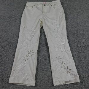 Lilly Pulitzer Embellished Jeans Womens 4 White Flower Butterfly Crop Capri Pant